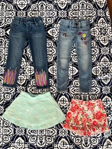 Little Girls Bottoms Lot Sequins Jeans Size 4T  4 Mermaid Skirt Flowers Shorts - Picture 1 of 6