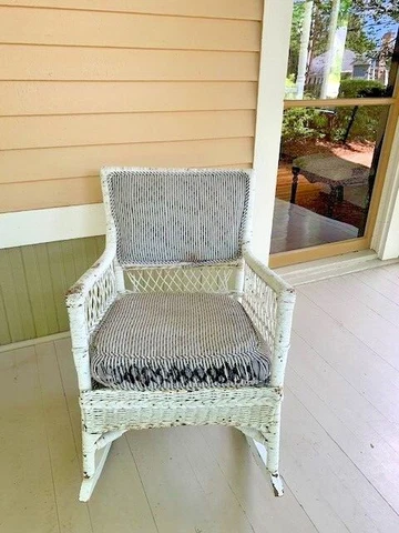 Vintage Wicker Rocking Chair with Cushion Cover