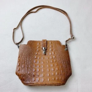 Schultertasche Borse aus Leder mit Krokodillederprägung in Pelle - Bild 1 von 10