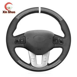 Suede Carbon Fiber Genuine Leather Steering Wheel Cover for Kia Sportage 3 2011- - Bild 1 von 13