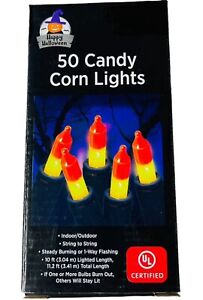 HALLOWEEN CANDY CORN LIGHTS 10’ STRING 50 NEW PARTY INDOOR OUTDOOR FLASH STEADY