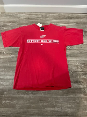 Vintage Detroit Red Wings Shirt Mens Youth L Nike Center Swoosh NHL Red Cover