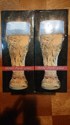 FIFA World Cup Soccer Trophy Shaped Glasses Brand New Unused Set of 2 from Japan Cover