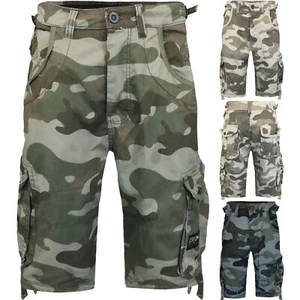 Mens Crosshatch Shorts Combat Camo Cargo Army Military Long Knee Length Pants - Picture 1 of 7