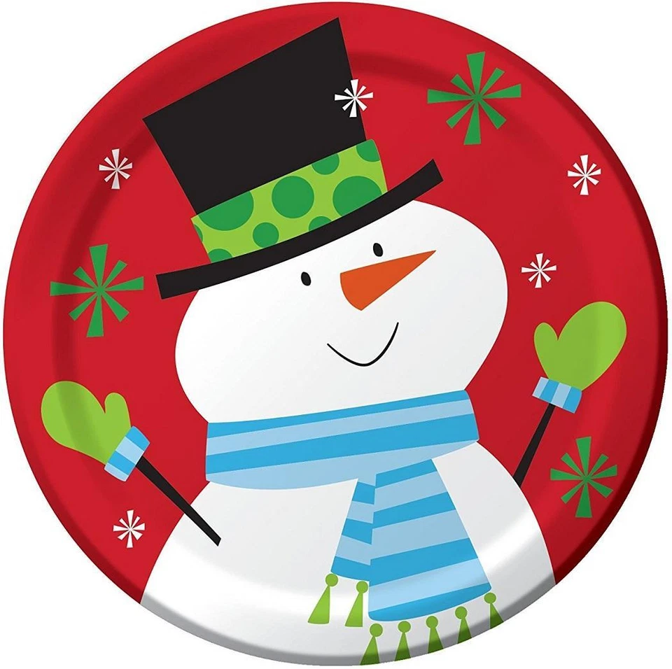 Frosty Friends Snowman Penguin Christmas Holiday Party 7" Paper Dessert Plates - Image 1 of 1