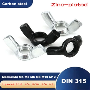 Imperial & Metric DIN 315 Wing Butterfly  Zinc Plated/Black Wingnuts All size - Picture 1 of 23