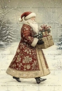 IMPRESIÓN ARTÍSTICA CAPRICHOSA DE SANTA CLAUS, decoración de Navidad, póster de vacaciones de invierno E788 - Imagen 1 de 3