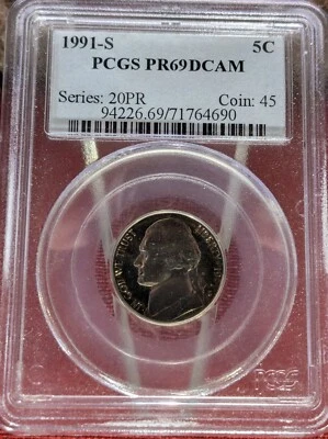 1991 S JEFFERSON NICKEL PR69DCAM PCGS Series: 20PR Coin: 45  71764690 - Image 1 of 2