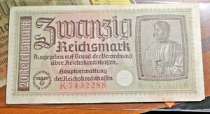 Currency Germany 1940 WW2  War Era 20 Reichsmark Zwanzig lightly circulated - Picture 1 of 4