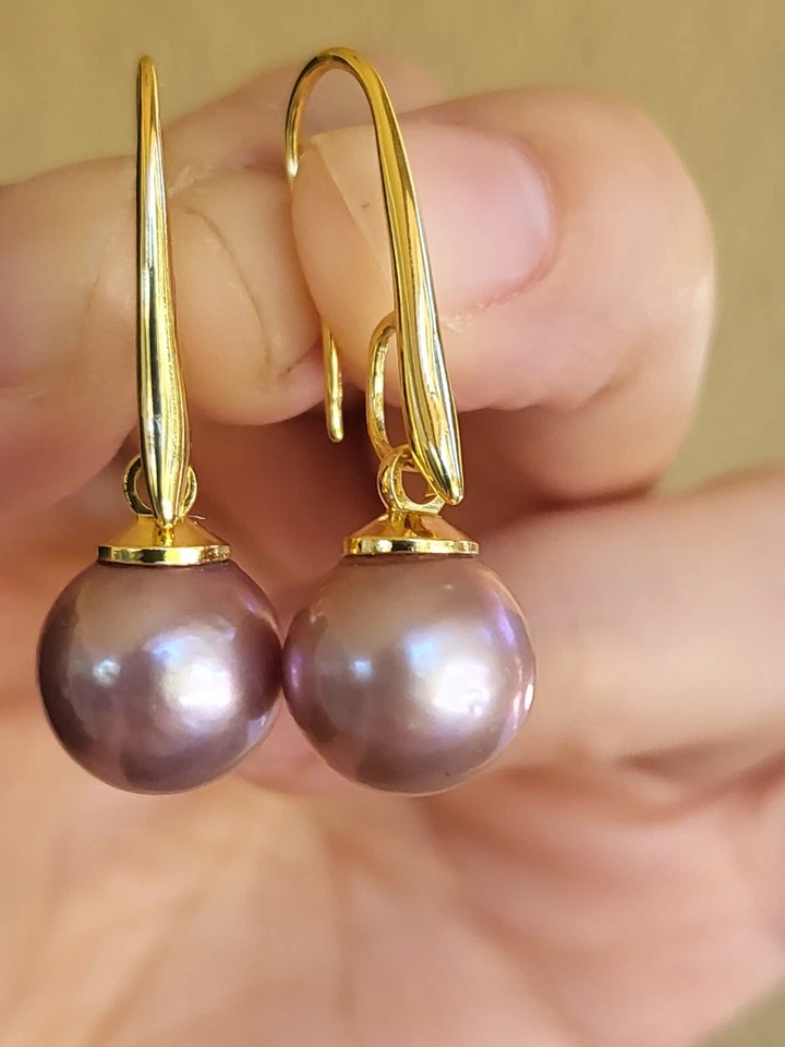Pendientes de perlas moradas de agua dulce plata de ley 925 aros regalo días de la madre Foto 1 de 4