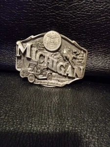 Michigan Gürtelschnalle Siskiyou 1986 150 Jahre Statehood Hirsch Antik Auto Vintage - Bild 1 von 3