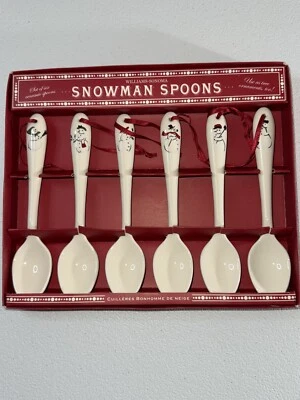 Williams Sonoma 6 Snowman Spoons 2006 Hot Chocolate Stir Christmas NEW CLEAN NIB - Image 1 of 4