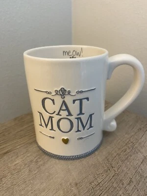 Grasslands Road CAT MOM Coffee Mug Ceramic Cup Heart Paw Meow Cream - Image 1 of 4