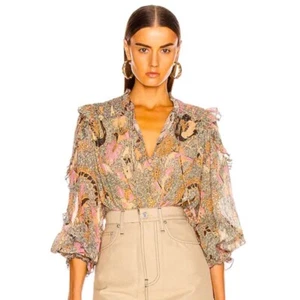 Ulla Johnson Lara Silk Metallic Printed Paisley Floral Blouse Top Ivory/Pink 0 - Picture 1 of 14