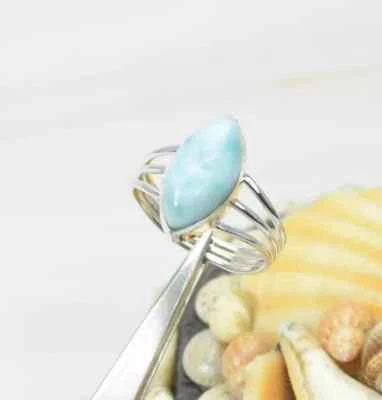 Hermoso Anillo de Piedras Preciosas Larimar Hecho a Mano Anillo de Plata de Ley 925 Todas las Tallas R424 Foto 1 de 4