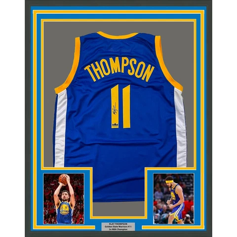 Framed Facsimile Autographed Klay Thompson 33x42 Blue Reprint Laser Auto Jersey Cover