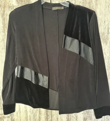 Chaqueta elástica elegante negra para mujer PICADILLY talla S/P, frente abierto, terciopelo/satén Foto 1 de 4
