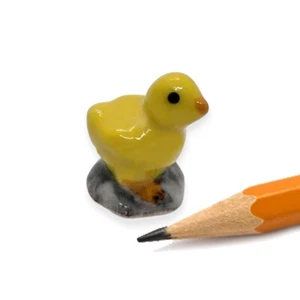 ⅜"L Yellow Baby Chick Ceramic Chicken Miniature Hen Figurine Rooster Porcelain - Picture 1 of 9