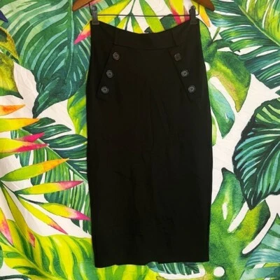 Falda midi de verano otoño Carmen Marc Valvo 6 vendaje negra marinero con botones Foto 1 de 4