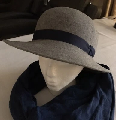 Bollman Doeskin Womens Fedora Hat Gray Felt w/Navy Blue Hatband 100% Wool USA  - Image 1 of 4