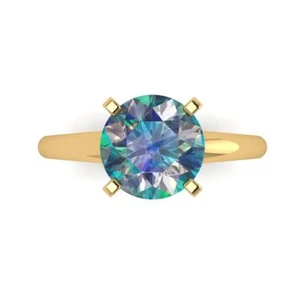 2.5Ct Round Cut Blue Moissanite Solitaire Engagement Ring, 14K Yellow Gold - Picture 1 of 11