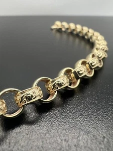 9ct Solid Gold 7.5 INCH 6.7mm Wide Plain & Engraved Round Belcher Bracelet & Box - Picture 1 of 6