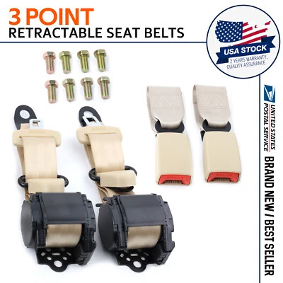 2x Kit de correas de cinturón de seguridad retráctiles de 3 puntos ajustables beige para Mazda Foto 1 de 4