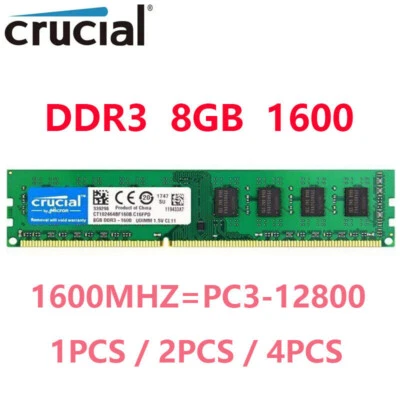 CRUCIAL DDR3 8GB 1600 MHz 8GB 16GB 32GB PC3-12800 Desktop Memory RAM 240Pin DIMM - Image 1 of 4