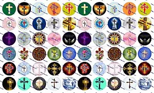 60 Precut 1" CROSS Bottle cap Images Set B - Picture 1 of 1