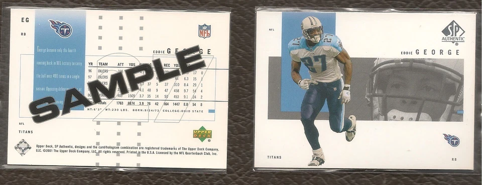 2001 Upper Deck SP Authentic Sample Eddie George #EG Tennessee Titans - Image 1 of 1