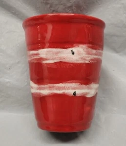 Moderne Kunstkeramik rote Tasse / Vase Künstler signiert # 4024 - Bild 1 von 24