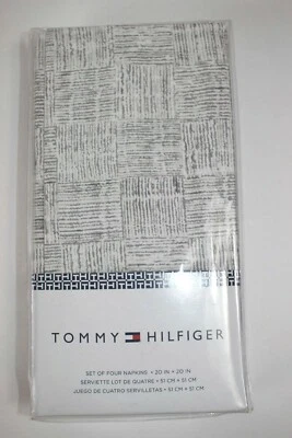 NUEVO TOMMY HILFIGER Servilletas Blanco Gris Cuadrado Algodón 20" Juego de 4 $69  Foto 1 de 4