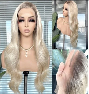 Peluca Rubia Mezcla Marrón Destacados 13x4 Frontal Encaje Rubio Platino Piezas de Dinero Foto 1 de 4