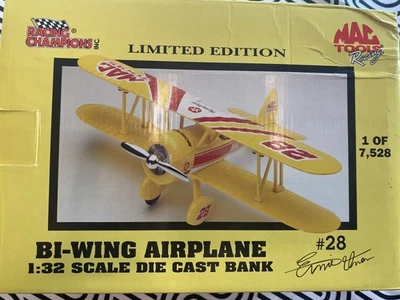 Racing Champions Mac Herramientas Avión Bi-Ala Die Cast Bank Ernie Irvan #28 Foto 1 de 4