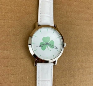 Shamrock Clover Leaf Watch Unisex Irish Wristwatch St. Patrick's Day Gift White - Picture 1 of 8
