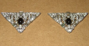 Vintage Pair Art Deco Rhinestone Shoe Dress Clips Rhodium Plated Triangle FANCY - Picture 1 of 5