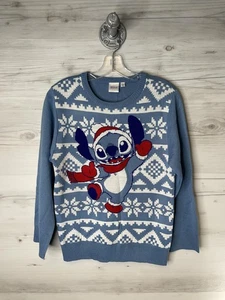 Disney Stitch Sweater Womens Large Blue Fair Isle Ugly Christmas Holiday Knit - Foto 1 di 11