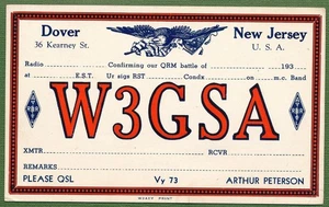 Dover, NJ - QSL - Ham Radio postcard - W3GSA - unused - Picture 1 of 2