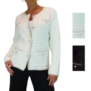 Damen weiche Strick Crop Jacke mit Perlen Knöpfe Elegant Cardigan Stil 10-18 - Bild 1 von 22