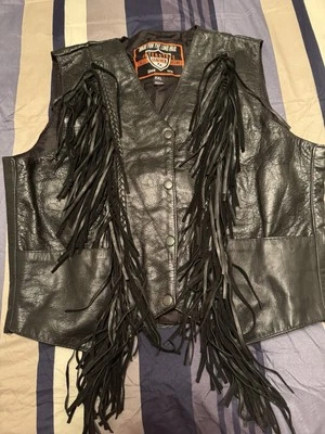 Womens Black Interstate Leather Motorcycle Fringe Vest Size XXL - Image 1 of 4