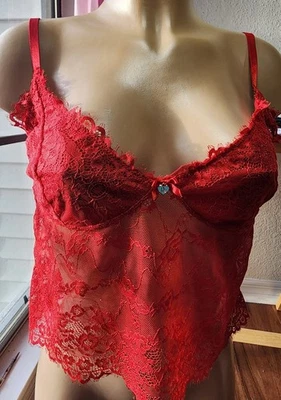 Rachael Roy Red Lace Shear Camisole Medium  - Image 1 of 4