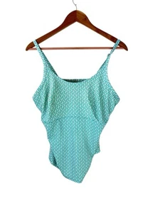 Lands End Womens Tankini Swim Top Green White Print Underwire Adj Straps 14D - Picture 1 of 11