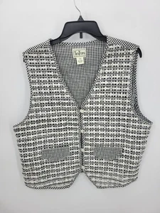 TanTrums Vintage Vest Womens Plus 2X Black White Check Textured Artsy Boho - Picture 1 of 9