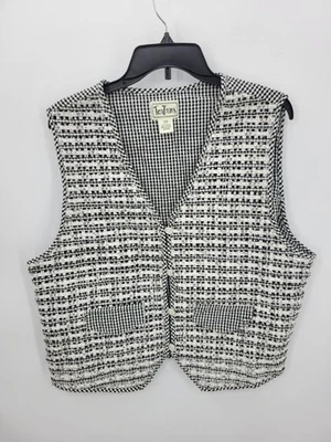 TanTrums Vintage Vest Womens Plus 2X Black White Check Textured Artsy Boho - Image 1 of 4