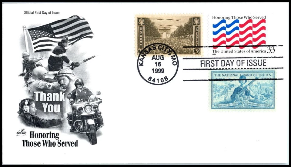 2000 Honoring Those Who Served Sc 3331 FDC ArtCraft veterans service WWII (C4 - Image 1 of 1