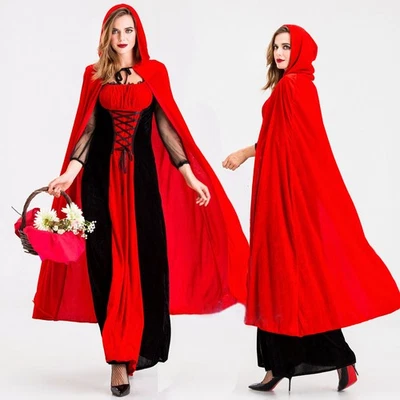 Halloween Little Red Riding Hood Adult Cosplay Costume Dress+Cloak Set Christmas - Image 1 of 4