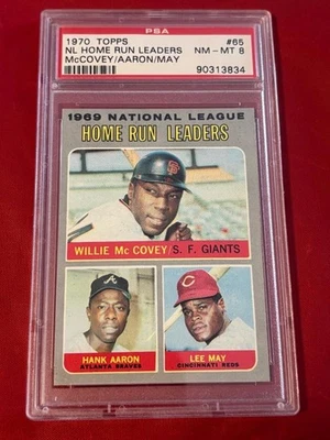 Hank Aaron 1969 jonrones líderes Mccovey mayo 1970 Topps #65 béisbol PSA 8 casi nuevo-como nuevo Foto 1 de 2