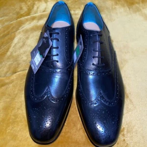 M&S Cuero Negro Formal Brogue Zapatos Para Hombre Reino Unido 11 PVP £ 79 Nuevos con Etiquetas - Imagen 1 de 4