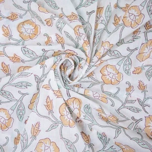 Indian Handmade Floral Print 100% Cotton Hand Block Print Fabric By The Yard - Picture 1 of 5