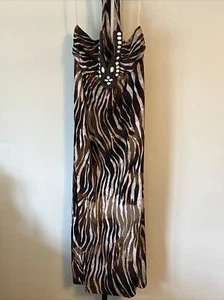 Ultra Pink Tie Behind Neck Size Large Dress Brown With A Beaded V-neck Neck Line - Picture 1 of 11